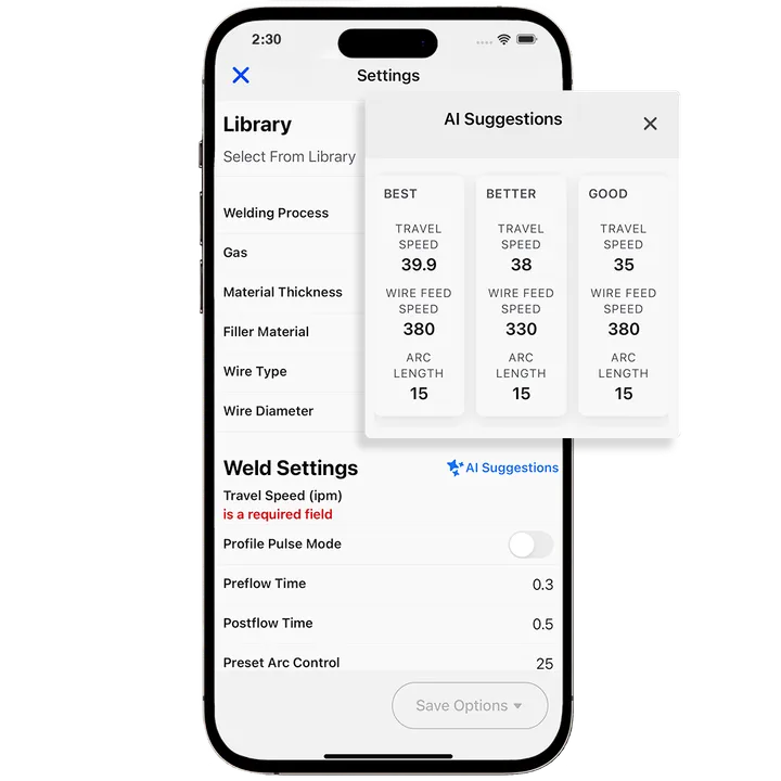 Beacon — weld settings + AI suggestions