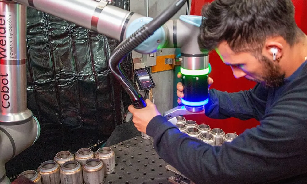 Cobot Welder on marine exhaust at DeAngelo Marine