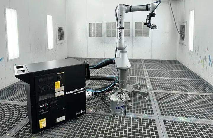 Cobot Painter system inside a paint booth
