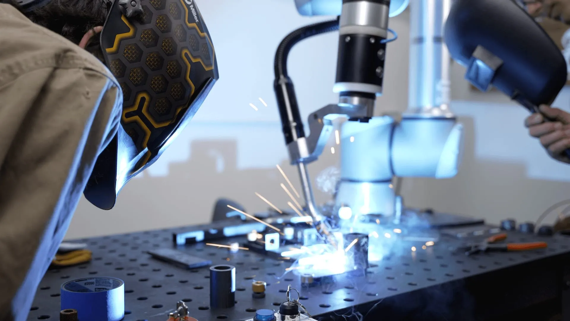 Cobot Welder running production welds at Athena Manufacturing